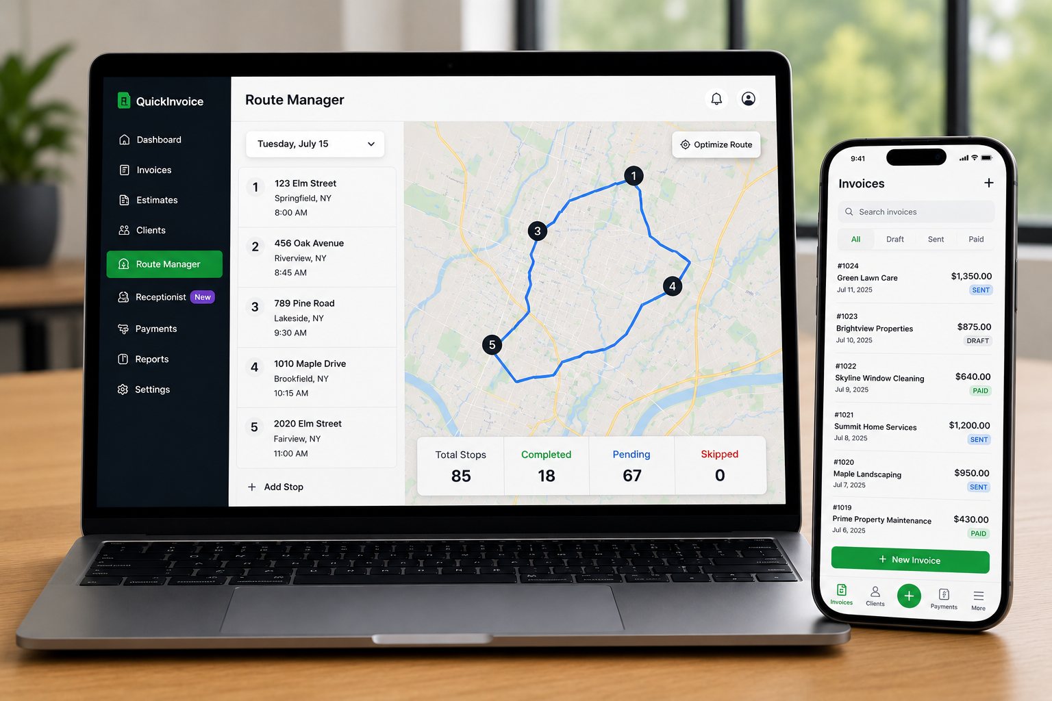 QuickInvoice on a laptop and phone